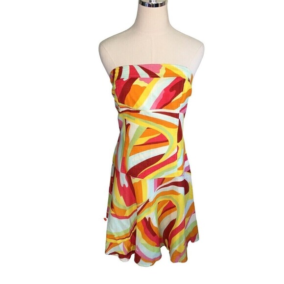 ABS by Allen Schwartz Multicolor Cotton Backless Mini Dress Women's 10 Lined - Picture 1 of 6